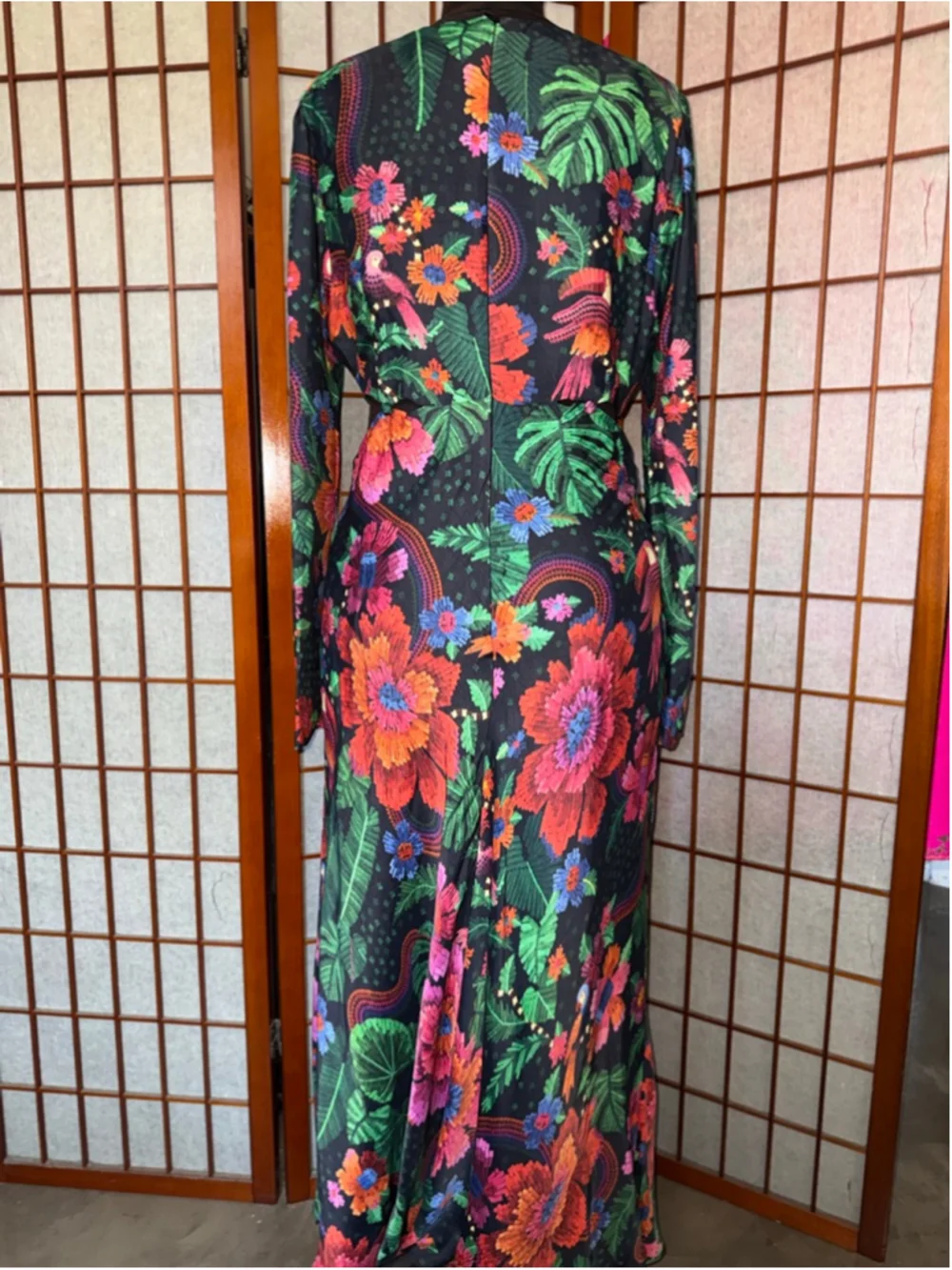 Women's FARM Rio Black Multicolor Floral Cutout Maxi Dress XL - Picture 3 of 7